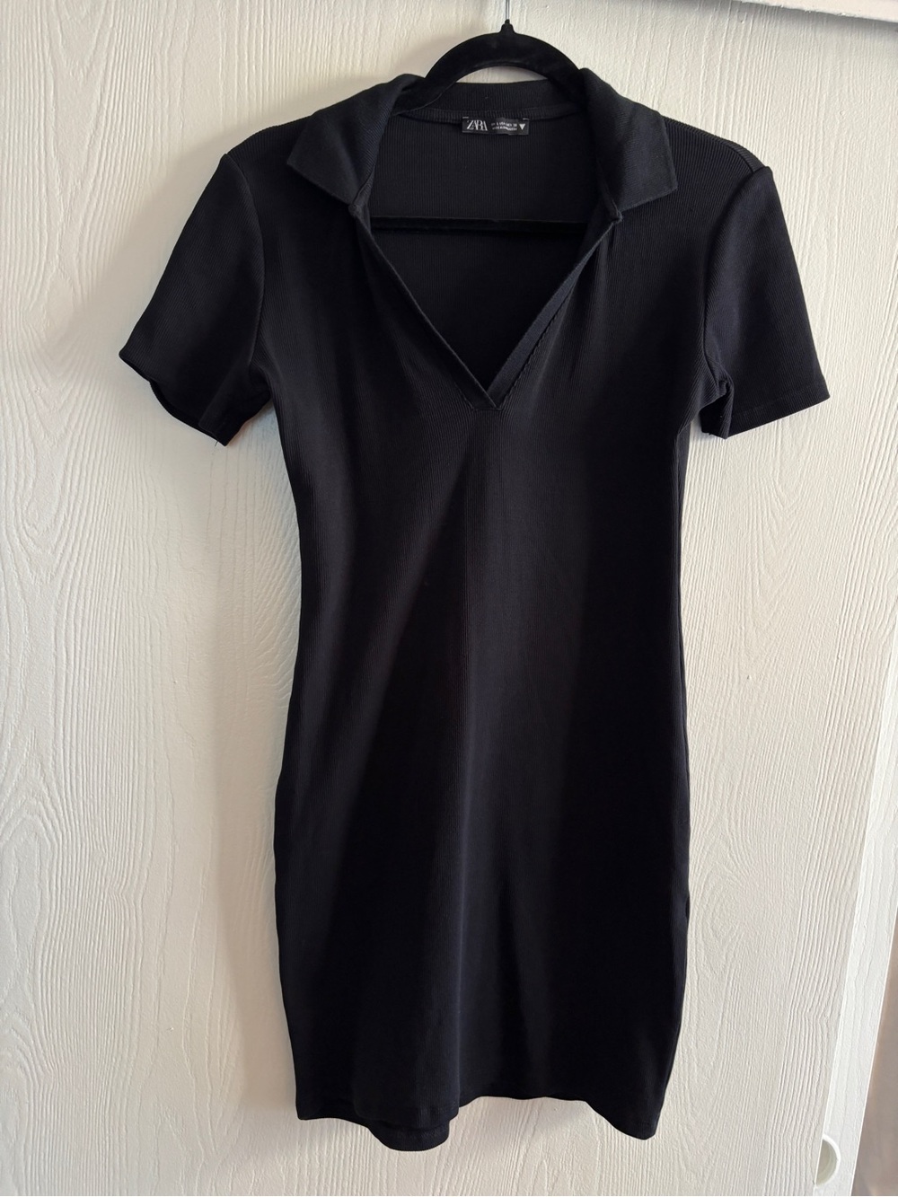 Zara Black Ribbed Polo Collar Mini Dress
